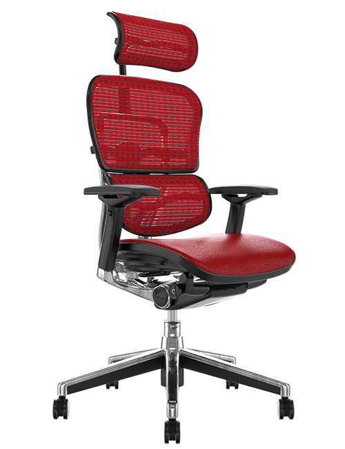 Ergohuman Red Leather Seat, Red Mesh Back